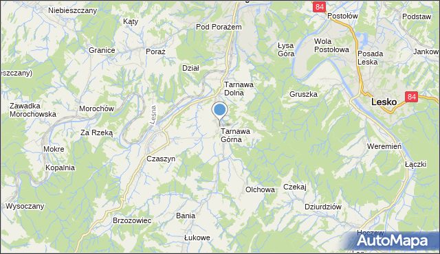 mapa Tarnawa Górna, Tarnawa Górna gmina Zagórz na mapie Targeo